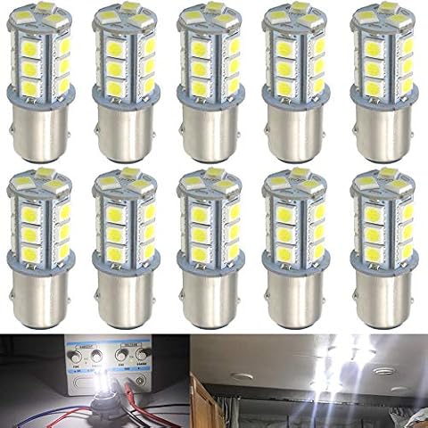 DEFVNSY - Pack of 10-6500K White 1157 2057 2357 7528 BAY15D LED Bulbs 5050 18-SMD Replacement Lamps for 12V Interior RV Camper Trailer Lighting Back Up Reverse Lights or Tail Brake Lights Cover