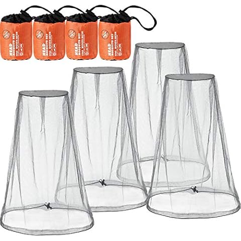 Hestya 4 Satz Mosquito Kopf-Kescher Gesichts-Ineinander greifen Net Kopfschutz-Netz für Outdoor Wandern Camping Klettern Wandern Moskito-Fliegen-Insekten-Wanze Verhütung Große Größe Grau Cover