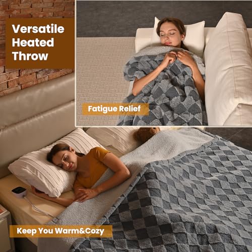 Image of Bearhug Heated Blanket Full Size 77 inch x 84 inch Electric Blanket, Reversible Brown Plaid Sherpa Heating Blanket, 10-Heat Levels & 1-12H Auto Off, ETL, Machine Washable