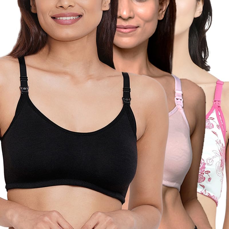 Image of Inner Sense Organic Cotton Bamboo Nursing Bra for Women I Non Padded Feeding Bra with Keyhole Back Design I Wire Free Maternity Innerwear with Full Coverage