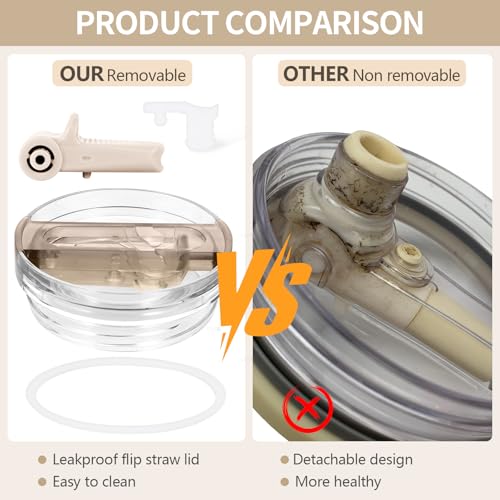 Image of 2 Pack Leak Proof Lid for 40oz Stanley H2.0 Quencher, No Spill Lids Replacement 40oz for Stanley ProTour, with Removable Nozzle (White+Black)