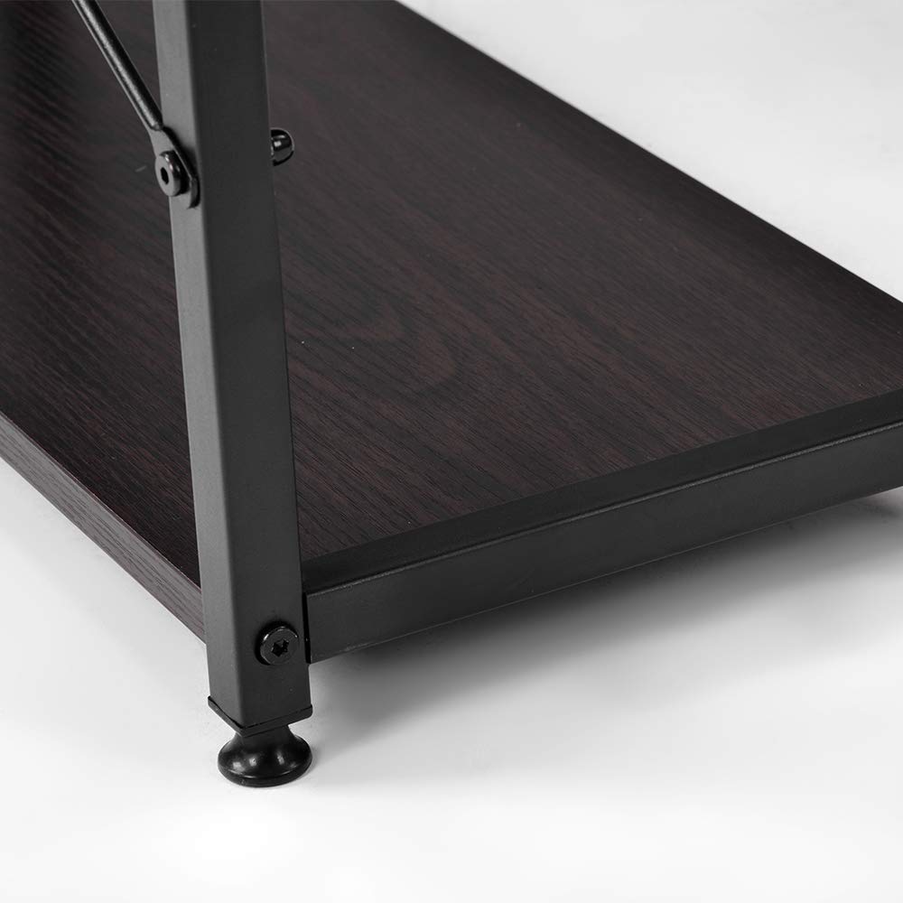 Amazon | 【ダークブラウン】パソコンデスク L字 120cm 2段ラック付