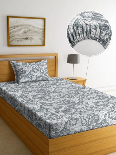Image of la' amour Pure Cotton All Round Elastic Fitted Bedsheets with 1 Pillow Cover | Single Mattress Bed Breathable| Longlasting | Supersoft Size - 36 x 72 + 6 inches (Abstract, Color - Wine Offe White)