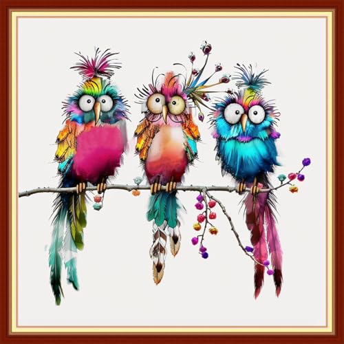 Image of Joyhoor Cross Stitch Kits for Beginners Stamped Cross-Stitch Supplies Needlework preprint Embroidery Kits for Adults DIY Needlepoint Kit Embroidery Patterns 11CT-Three Colorful Birds 18x18 inch