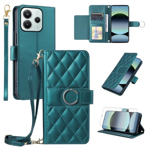 Étui pour Xiaomi Redmi Note 14 4G en cuir vert avec film