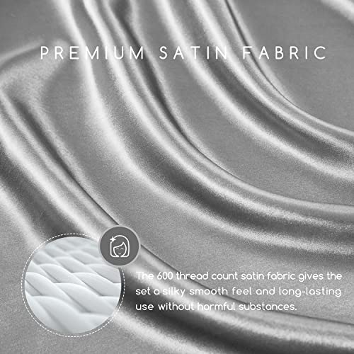 Image of MR&HM Satin Bed Sheets, Queen Size Sheets Set, 4 Pcs Silky Bedding Set with 15 Inches Deep Pocket for Mattress (Queen, Silver Grey)