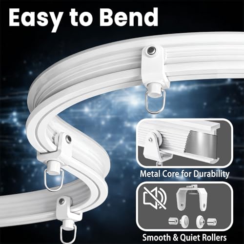 Image of Room Divider Curtains & Flexible Bendable Tracks Set,Privacy Dividers Ceiling Track Curtain Window Blackout Curtains for Living Room Bedroom (W100 x H84 in 1 Panel White Drape & White Rail)