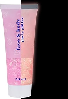 Neon Pink Body Glitter Gel,UV Blacklight Chunky Face Glitter Gel,Glow in The Dark Glitter Paint,Singer Concert Music Festival Party Rave Accessories,Halloween Glitter Makeup for Women,50ml