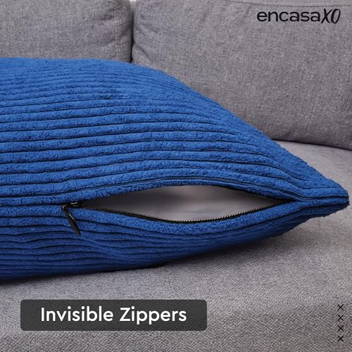 Image of Encasa XO Corduroy Cushion Covers, No Inserts, Set of 2, Navy Blue