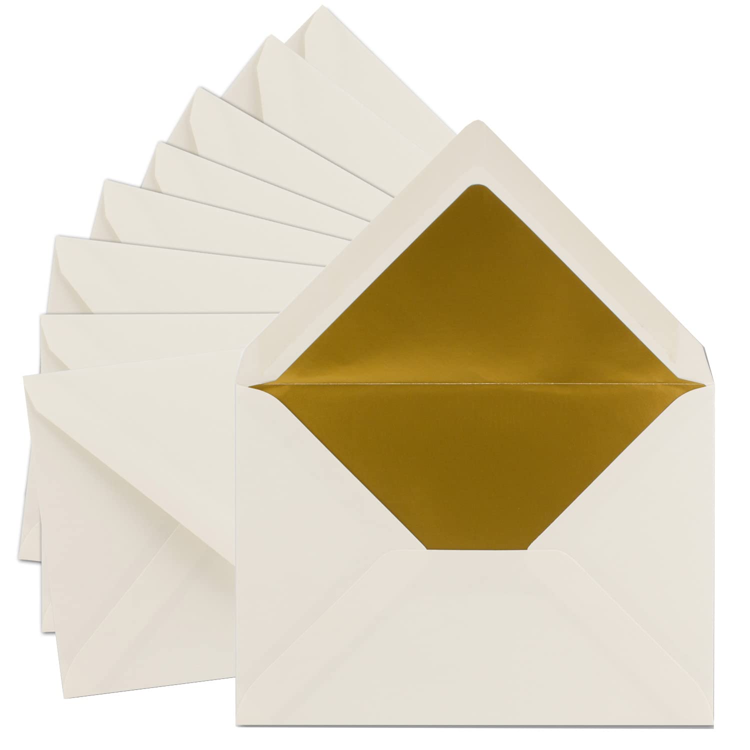 25 x enveloppes DIN C5, 15,7 x 22,5 cm, en blanc naturel avec doublure en soie dorée, collage humide, enveloppes à lettres vierges, enveloppes postales sans fenêtre au format C5, marque : FarbenFroh