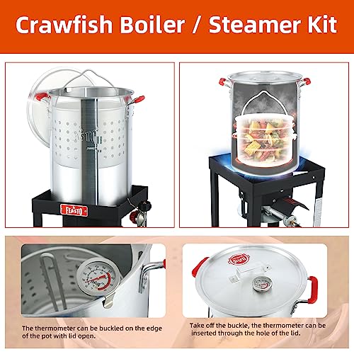 Image of Feasto 22701A 30QT Turkey & Fish Fryer Set for Outdoor Cooking, CSA Certified,Turkey Deep Fryer Pot with Basket for Thanksgiving Day, 50,000 BTU Propane Burner Outdoor Fryer