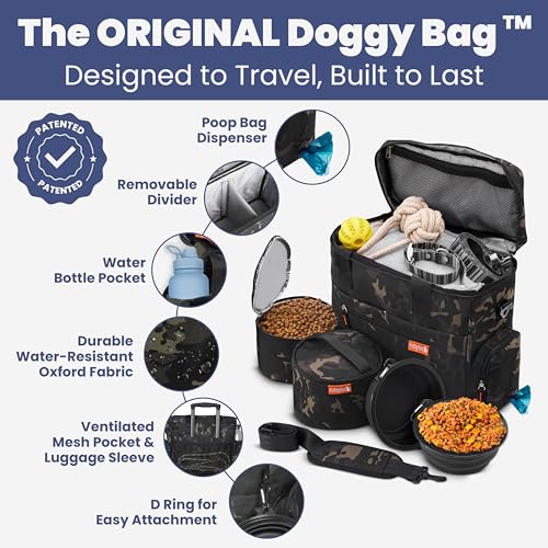 Image of Rubyloo Original Doggy Bag Dog Travel Bag for Supplies with Travel Bowls