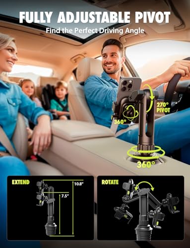 Image of Bracketron OneClick Cup Phone Holder for Car, 360 Rotation Expandable Base