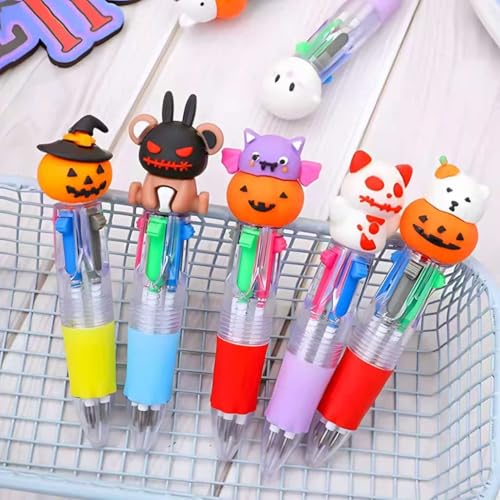 ハロウィン限定版かわいい4色鉛筆、マルチカラーボールペン4色、小学生に適した子供用文房具、漫画デザイン、ミニサイズ、多機能、カラフルな筆記具、完璧なギフト、小学生用赤鉛筆 (20個)