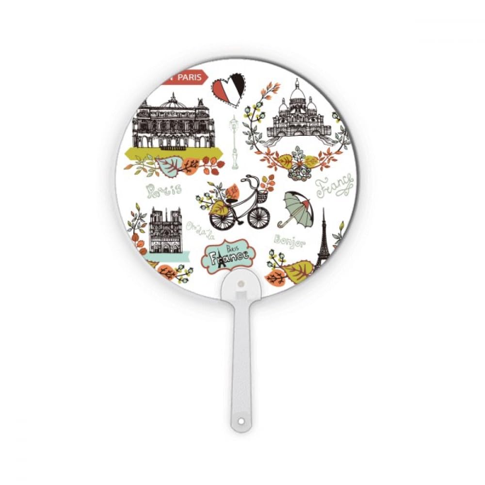 Éventail plastique rond portable Paris motif Tour Eiffel graffiti artisanat automne