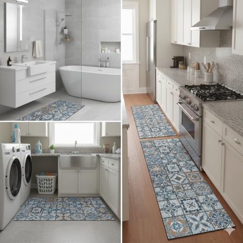 Image of proxin Kitchen Mat Anti-Slip Waterproof Floor Mat, Oil-Proof Anti-Fatigue Kitchen mats for Floor Anti Slip, Sink, Laundry & Standing Desk (118x38cm, 58x38cm) (Multi3)