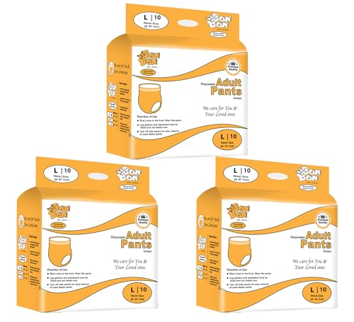 Image of BON BON Premium Unisex Adult Diaper Pant Style Large (Pack Of 3)-30 Count-L-Ultra Leak-Guard With Absorption And Distribution Layer (Adl) And Multi-Strand Leg-Waist Size 25-57 Inch, 63-57 Cm