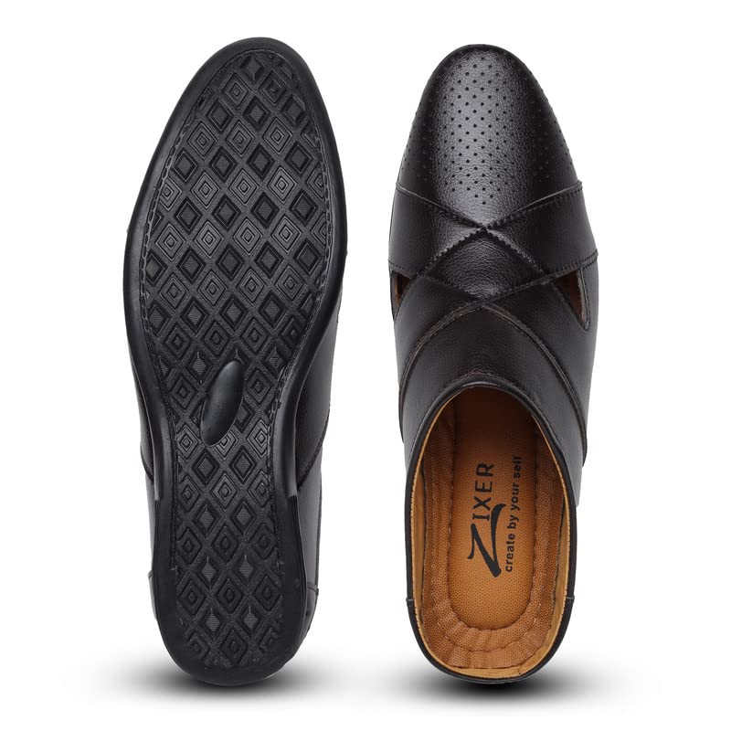 Image of Zixer Summer Urban Men's Shoes Luxury Synthetic Leather Mule Loafers Men's Shoes Handmade Ultra Premium Lightweighted Daily Easy Wear Open Back Half Cut Trending Classic Slip On Shoes for Men