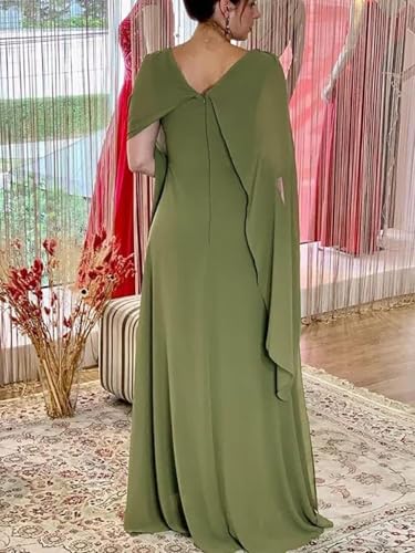 Women's Chiffon Long Mother of The Bride Dresses with Cape Scoop Neck Evening Formal Party Dress for Wedding2