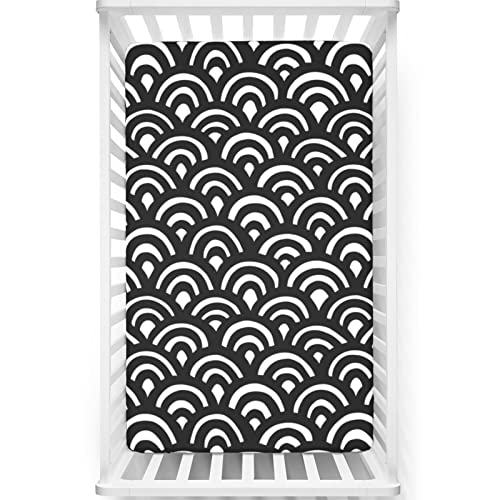 Abstract Themed Fitted Mini Crib Sheets,Portable Mini Crib Sheets Ultra Soft Material - Crib Mattress Sheet Or Toddler Bed Sheet,24“ X38“,Charcoal Grey White #TOP22