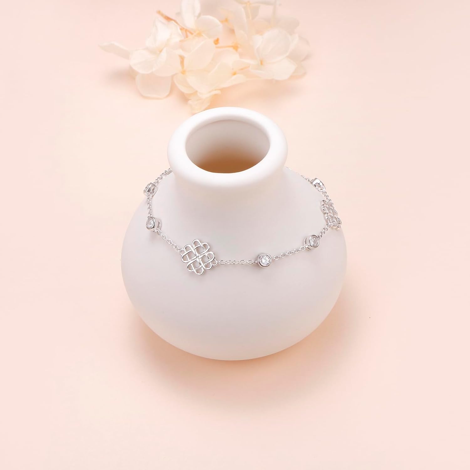 925 Sterling Silver Celtic Knot/Handcuffs/Elephant Turquoise/Hamsa Hand/Wave/Moonstone Sun and Moon Bracelet with Cubic Zirconia Graduation Birthday Valentine's Day Gift for Women Sisters Best Friend - Image 3