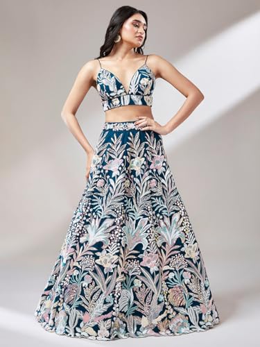 Image of Zeel Clothing Women's Sequins Embroidered Fabric Soft Net Lehenga Choli With Dupatta (6032-Blue-Wedding-Stylish-Lehenga-Choli-Latest; Free Size), Customizable Length