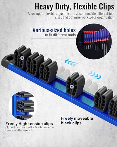 Image of WORKPRO Magnetic Screwdriver and Wrench Organizer Set, 36-Slot Tool Holders | 3-Pack Aluminum Rails, Magnetic Force, Flexible High-Tension Tool Clips, For Tool Box Drawer & Wall-Mount Storage
