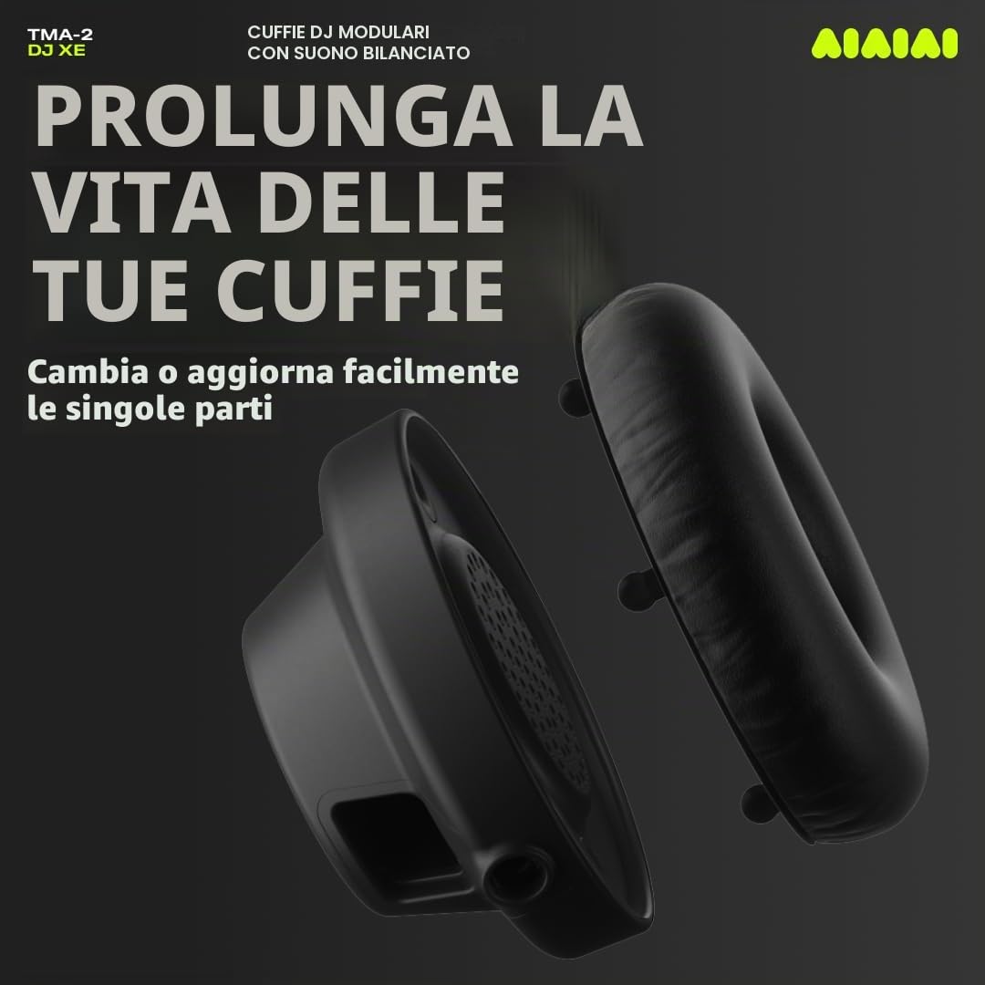 AIAIAI TMA-2 DJ XE - Cuffie DJ professionali on-ear con suono bilanciato e chiaro, cuscinetti ad alto isolamento e peso di soli 168 g, design modulare con parti facilmente sostituibili