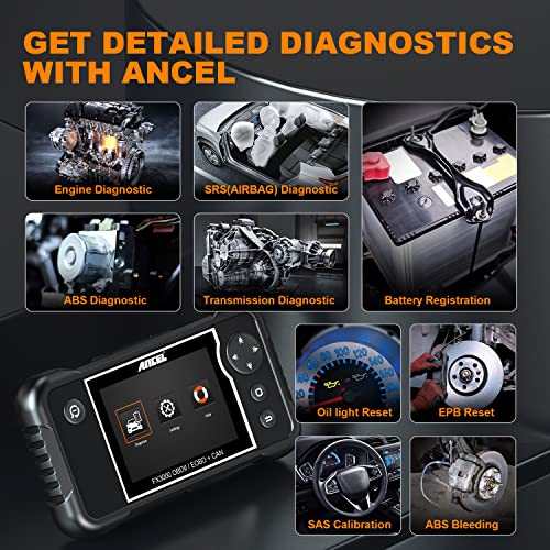 ANCEL OBD2 Scanner FX3000 Scan Tool, 5 Reset Services, Battery Registration Tool, ABS Bleeding/SAS Calibration/EPB/Oil Reset Car Diagnostic Scanner, ABS/SRS/at/Check Engine Code Reader Free Update
