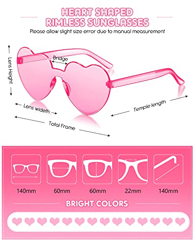 TOODOO 14 Pairs Heart Shaped Sunglasses for Women Rimless Heart Sunglasses Bulk for Party Favors2