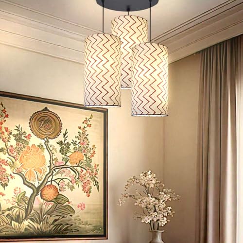 Image of 3 Set Hanging Cluster Light - Pendant Lamps in Cylindrical Shape for Living Rooms /Bed Rooms (Printed Chevron)