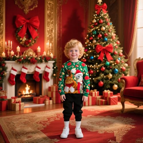 Kids Christmas Ugly Sweatshirt Boys Girls Funny 3D Graphic Xmas Pullover Long Sleeve Jumper Shirts Size 3-14T2