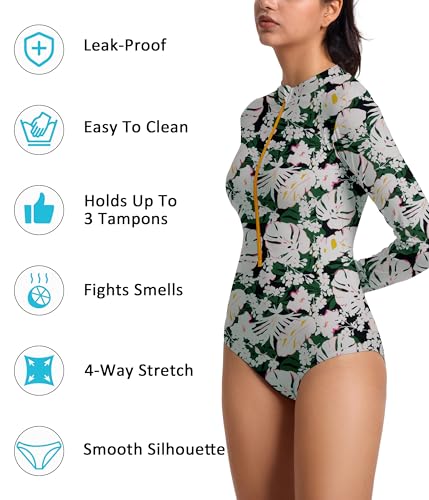 Beautikini Period Swimwear for Teens Long Sleeve One Piece Swimsuit UPF50+ Rash Guard Bathing Suit for Girls,Women3