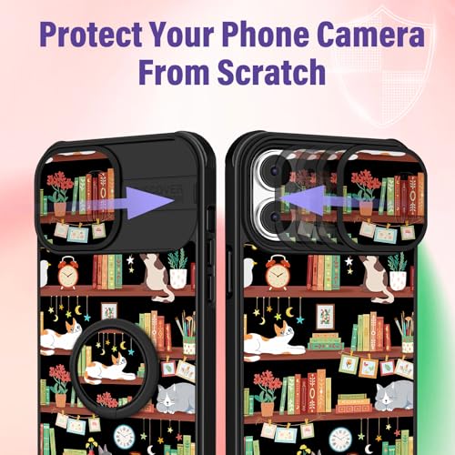 Image of Funermei for iPhone 12 /for iPhone 12 pro Case - Women Girls Cute Phone Cover Girly Pretty Aesthetic Cat and Books Unique Design with Camera Cover Funda for Apple for iPhone 12 /for iPhone 12 pro