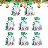 ドローストリング クリスマス バッグ,クリスマスキャンディ包装袋 8点セット - 装飾用パーティー ファーバー ウェディング 誕生日 フェスティバル 子供 クッキー用