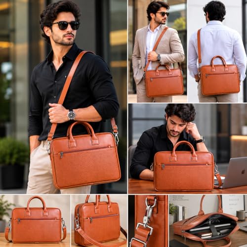Image of Bagneeds Laptop Bag for Men & Women | Faux Leather Bag | Padded 16 Inch Laptop Sleeve | Office & Business Travel Bag | Budget-Friendly