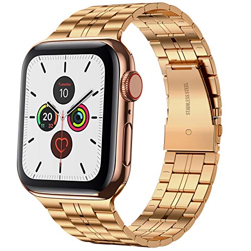 Fitlink Ultra Thin Stainless Steel Metal Wristband Strap for Apple Watch 38/40/41/42/44/45mm, Replacement Bracelet Band Compatible with Apple Watch Series 7/6/5/4/3/2/1/SE(38/40/41mm,Gold)
