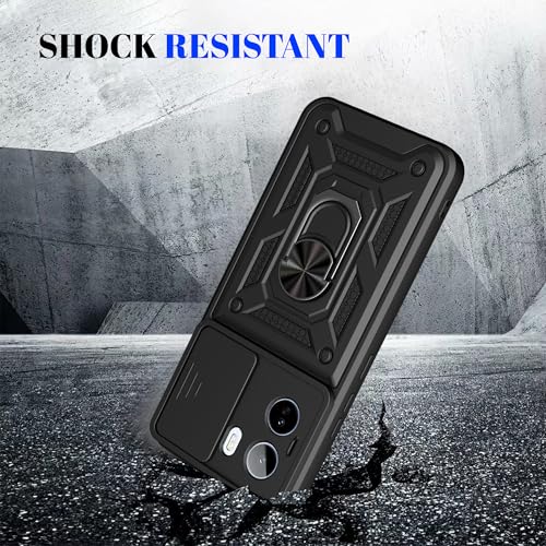 Image of Shockproof Back Case Cover for Vivo T5 Pro /Y500 5G, Shockproof Vivo T5 Pro /Y500 Back Cover, Ring Case with Kickstand and Camera Protection Shutter - Black