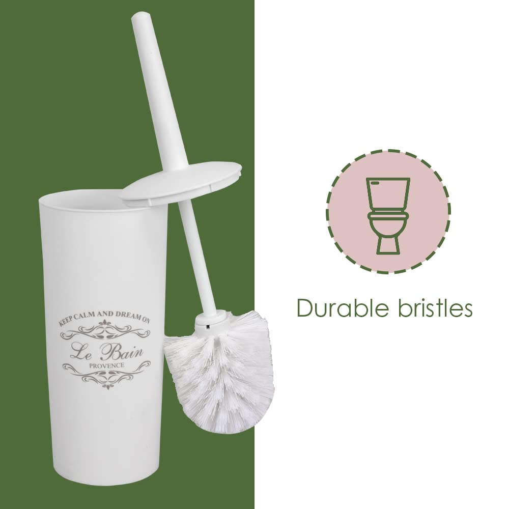 Home Basics - Juego de baño de 7 piezas (blanco), hecho de plástico, incluye vaso, soporte para cepillo de dientes, jabonera, dispensador de loción, soporte para bolas de algodón, soporte para cepillo