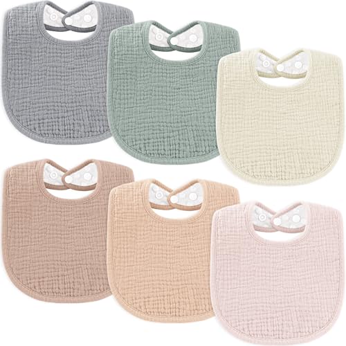 Susurration Muslin Baby Bibs 6 Pack Bandana Drool Bibs Soft Square Adjustable Baby Drooling Bibs for Unisex Girls & Boys (Multicolor)