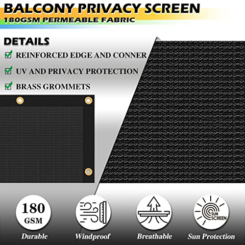 Hortifan Balcony Privacy Screen, 3' X16.5' Screen Fence Cover Uv Protection And Weather-Resistant Fabric Shade Cloth For Apartment Deck Patio Porch Outdoor Backyard With Zip Ties, Black #TOP2