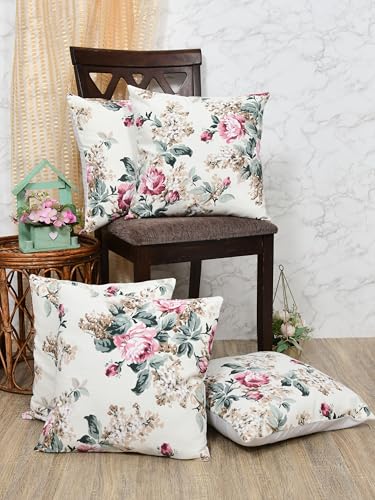 Image of Clasiko Premium Duck Cotton Decorative Throw Cushion Covers for Sofa Living Room ; Set of 5; 16x16 Inches; Vivid Blossom