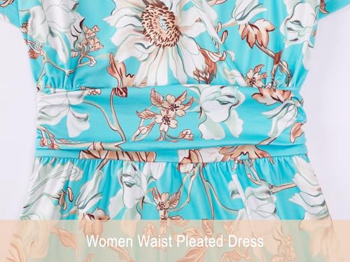 Image of Mommy and Me Floral Dresses Mother Daughter Matching Short Sleeve Tshirt Midi Dress Crew Neck Outfits with Pockets