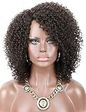 Kalyss Brown Afro Kinky Curly Wigs for Women Premium Synthetic Hair Wig Curved Side Parted Natural Looking Hair Wigs for Women
