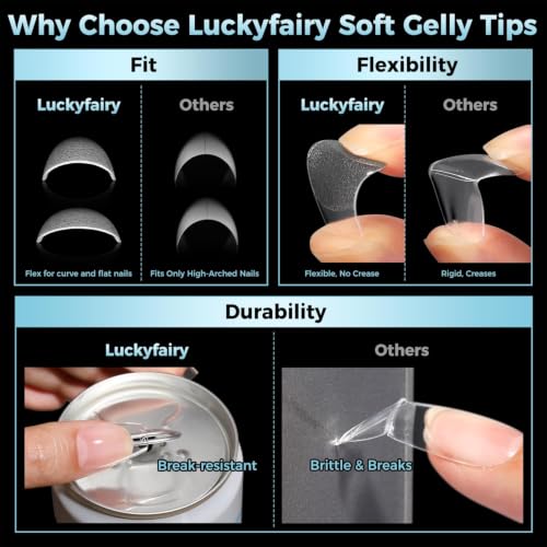 Image of Luckyfairy Short Coffin Nails Tips: Soft Gel Pre-Shaped Acrylic Nail Tips Coffin 360pcs Fake Nails Half Matte Full Cover Clear Press on False Acrylic Nails for Nail Extension Home DIY 12 Sizes