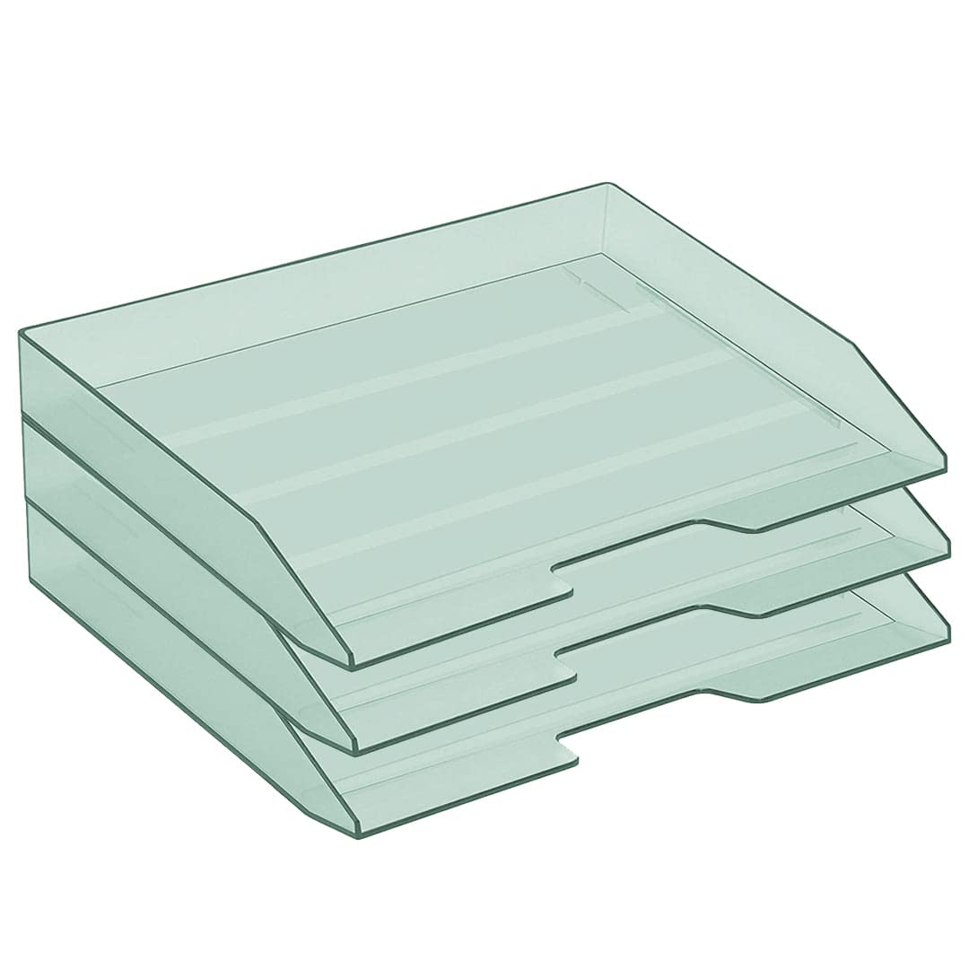 Acrimet - Vassoio portalettere impilabile a 3 ripiani, in plastica, per scrivania (colore verde trasparente)