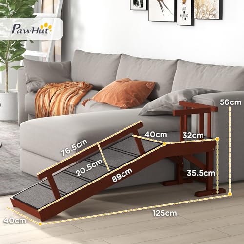 PawHut Wooden Dog Ramp, 125 cm Pet Ramp for Bed with Non-Slip Traction Mat for Small, Medium & Large Dogs, Pet Climbing Ladder for Sofa, Couch, Brown - Image 4
