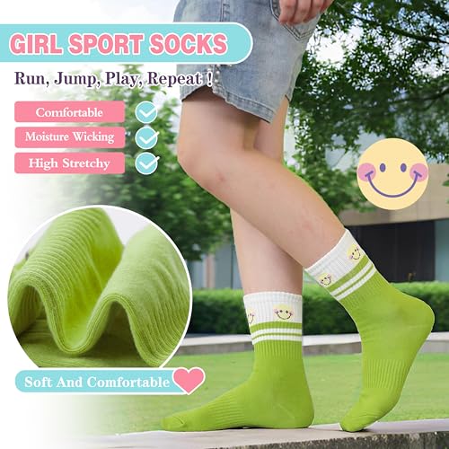 Sandsuced 6 Pairs Girls Kids Socks Athletic Basketball Sport Crew Youth Cotton Soft Breathable Socks for Outdoor3