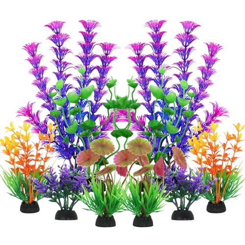 QUOZUO Decorazioni Acquario, 10 Pezzi Pianta Artificiali decorazioni piante Colorato, Accessori per acquario Decor