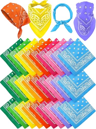 Unittype 36 Pieces Paisley Bandana Novelty Headband Square Scarf Cowboy Bandanas for Western Party...